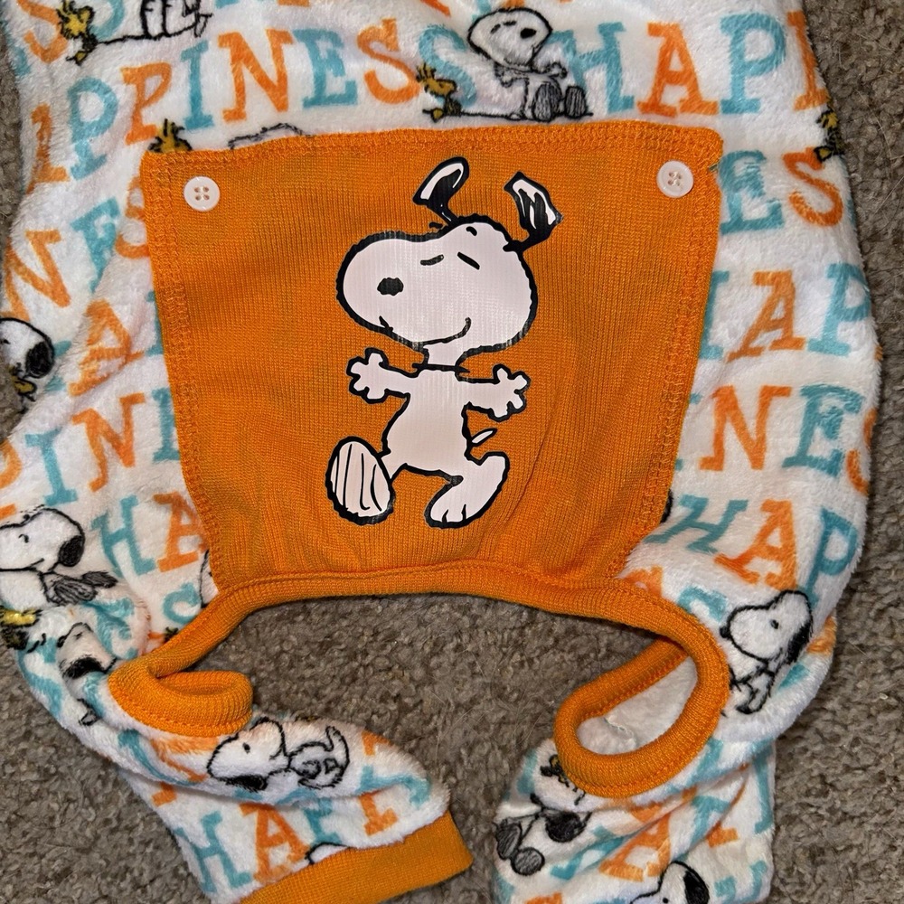 Peanuts Pet Pajamas Dog Fleece Sleeper Size M Warm Happiness White Orange Blue